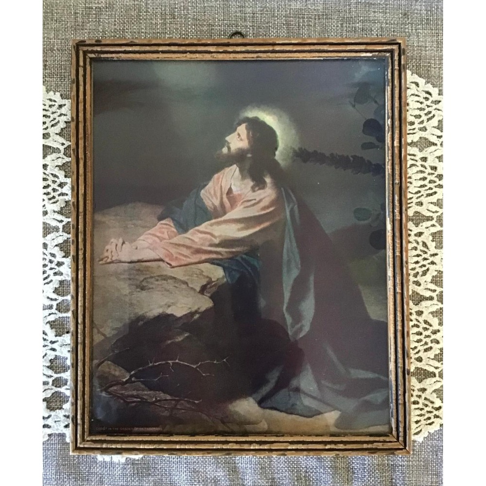 Vintage Christ in the Garden of Gethsemane Framed Print Religious Wall Art 8x10